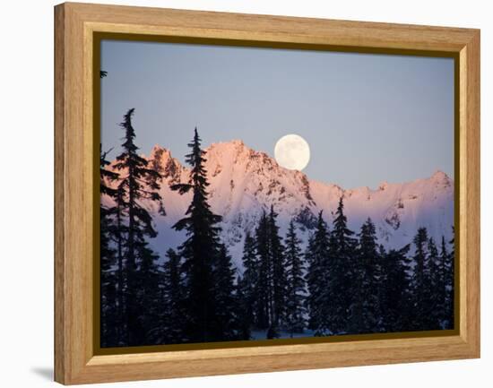 Moonrise over the North Cascades at Sunset, as Seen from Mount Baker, Washington.-Ethan Welty-Framed Premier Image Canvas