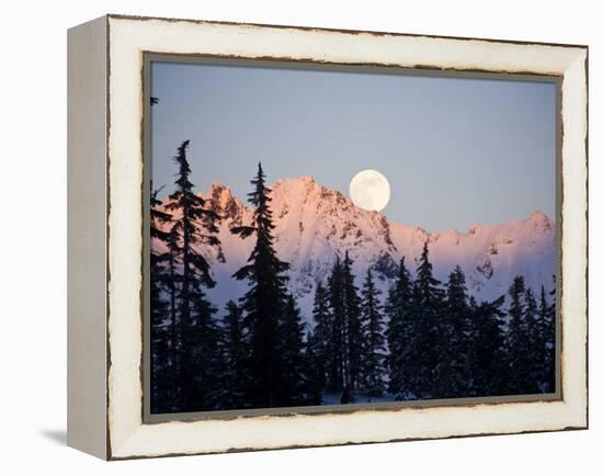 Moonrise over the North Cascades at Sunset, as Seen from Mount Baker, Washington.-Ethan Welty-Framed Premier Image Canvas