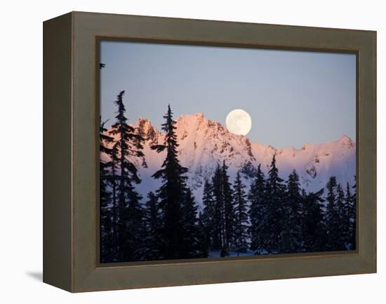 Moonrise over the North Cascades at Sunset, as Seen from Mount Baker, Washington.-Ethan Welty-Framed Premier Image Canvas