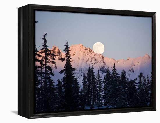 Moonrise over the North Cascades at Sunset, as Seen from Mount Baker, Washington.-Ethan Welty-Framed Premier Image Canvas