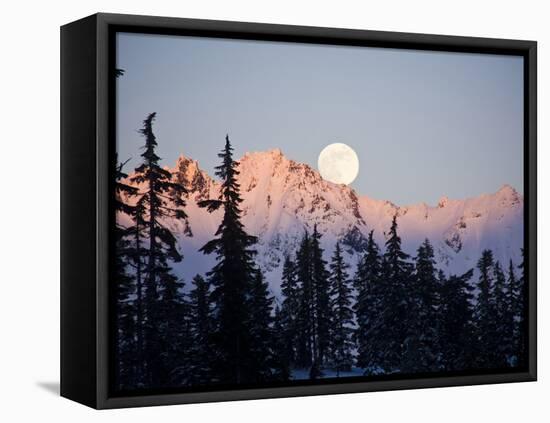 Moonrise over the North Cascades at Sunset, as Seen from Mount Baker, Washington.-Ethan Welty-Framed Premier Image Canvas