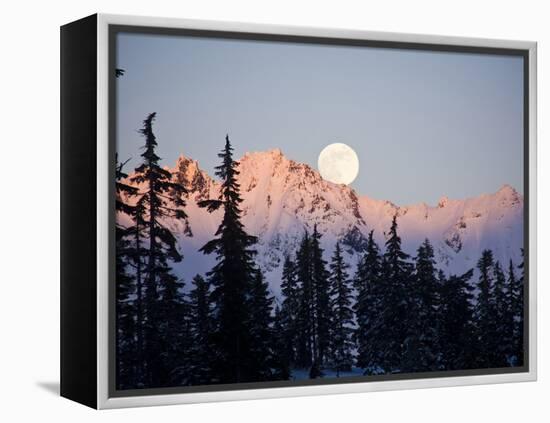 Moonrise over the North Cascades at Sunset, as Seen from Mount Baker, Washington.-Ethan Welty-Framed Premier Image Canvas