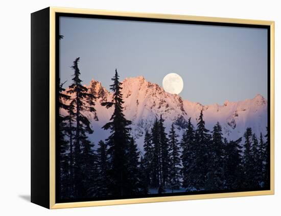 Moonrise over the North Cascades at Sunset, as Seen from Mount Baker, Washington.-Ethan Welty-Framed Premier Image Canvas