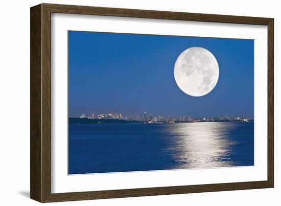 Moonrise Over Vancouver Harbour-David Nunuk-Framed Photographic Print