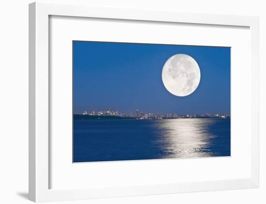 Moonrise Over Vancouver Harbour-David Nunuk-Framed Photographic Print