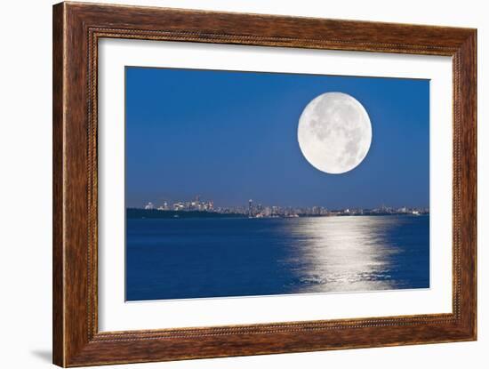 Moonrise Over Vancouver Harbour-David Nunuk-Framed Photographic Print