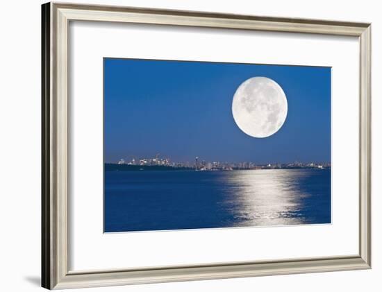 Moonrise Over Vancouver Harbour-David Nunuk-Framed Photographic Print