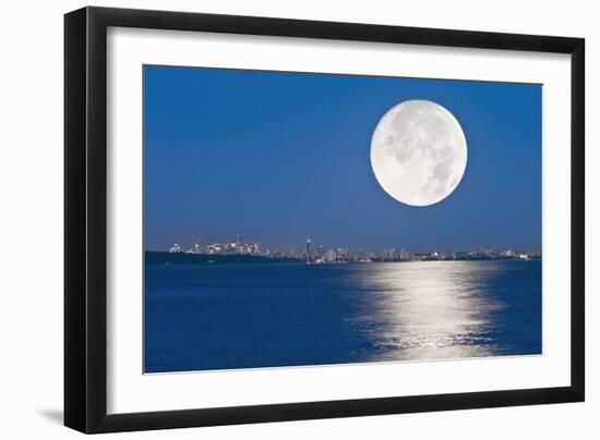 Moonrise Over Vancouver Harbour-David Nunuk-Framed Photographic Print