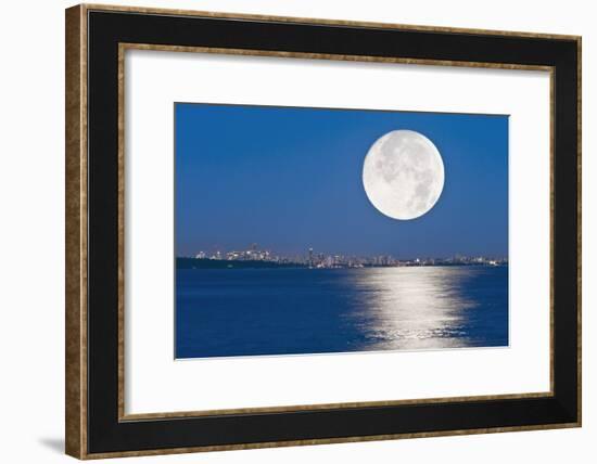 Moonrise Over Vancouver Harbour-David Nunuk-Framed Photographic Print