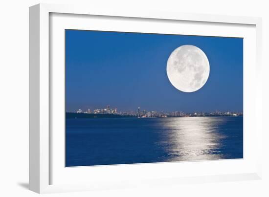 Moonrise Over Vancouver Harbour-David Nunuk-Framed Photographic Print