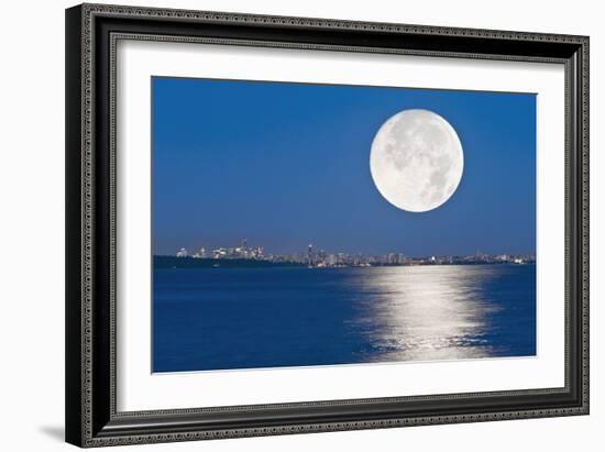 Moonrise Over Vancouver Harbour-David Nunuk-Framed Photographic Print