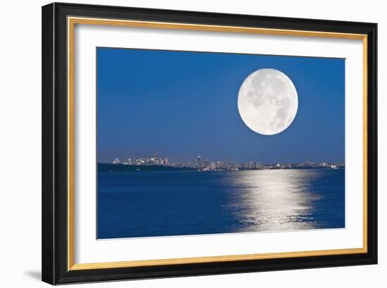 Moonrise Over Vancouver Harbour-David Nunuk-Framed Photographic Print