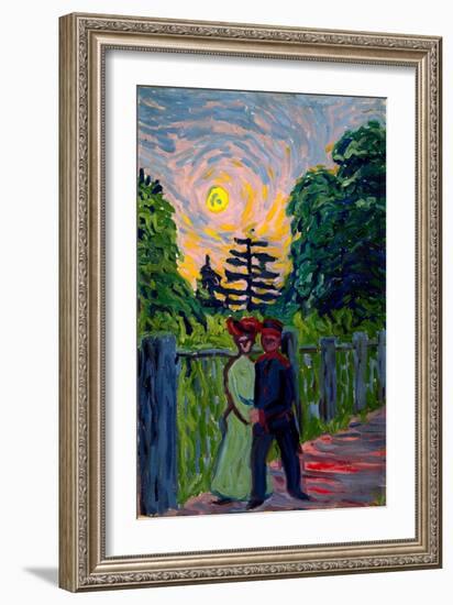 Moonrise: Soldier and Maiden, 1905 (Oil on Board)-Ernst Ludwig Kirchner-Framed Giclee Print