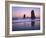 Moonset Between the Needles Rocks in Early Morning Light, Cannon Beach, Oregon, USA-Steve Terrill-Framed Photographic Print