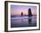 Moonset Between the Needles Rocks in Early Morning Light, Cannon Beach, Oregon, USA-Steve Terrill-Framed Photographic Print