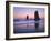 Moonset Between the Needles Rocks in Early Morning Light, Cannon Beach, Oregon, USA-Steve Terrill-Framed Photographic Print