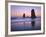 Moonset Between the Needles Rocks in Early Morning Light, Cannon Beach, Oregon, USA-Steve Terrill-Framed Photographic Print