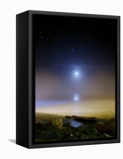 Moonset Over the Sea with Pleiades Cluster-Stocktrek Images-Framed Premier Image Canvas