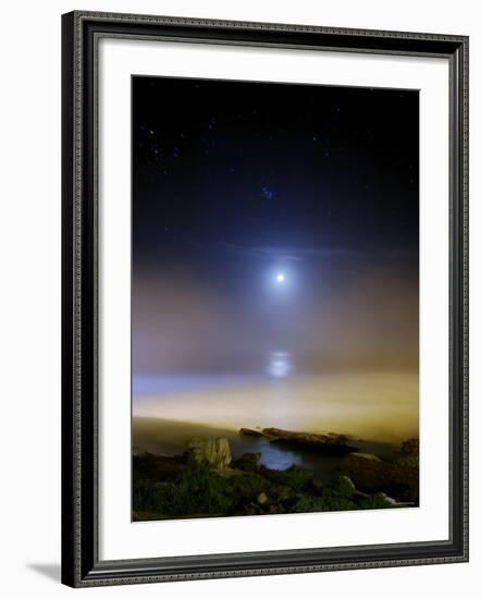 Moonset Over the Sea with Pleiades Cluster-Stocktrek Images-Framed Photographic Print