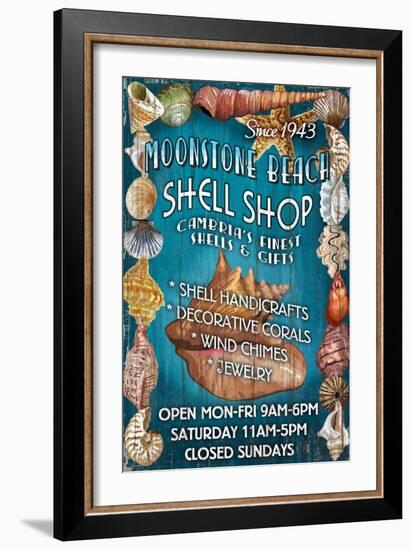 Moonstone Beach, California - Shell Shop Vintage Sign-Lantern Press-Framed Art Print