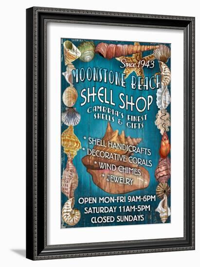 Moonstone Beach, California - Shell Shop Vintage Sign-Lantern Press-Framed Art Print