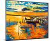 Moored Boat and Ocean Sunset-null-Mounted Art Print