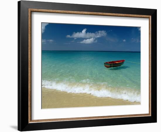 Moored Boat, Grand Anse Beach, Grenada, Caribbean-John Miller-Framed Photographic Print