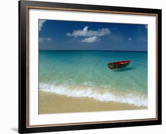Moored Boat, Grand Anse Beach, Grenada, Caribbean-John Miller-Framed Photographic Print