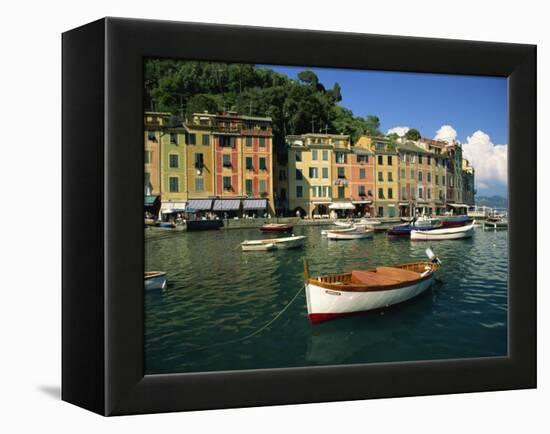 Moored Boats and Architecture of Portofino, Liguria, Italy, Mediterranean, Europe-Howell Michael-Framed Premier Image Canvas