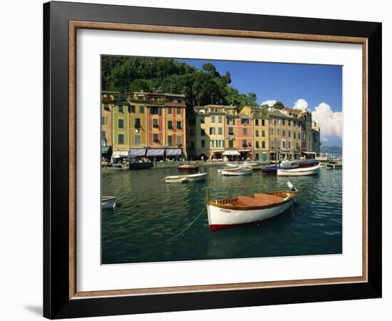 Moored Boats and Architecture of Portofino, Liguria, Italy, Mediterranean, Europe-Howell Michael-Framed Photographic Print