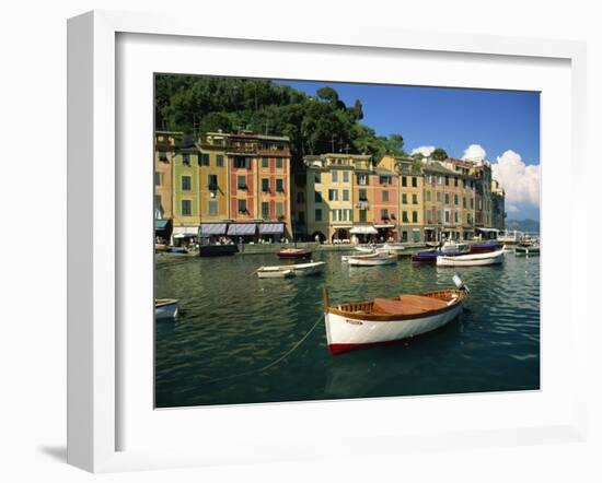 Moored Boats and Architecture of Portofino, Liguria, Italy, Mediterranean, Europe-Howell Michael-Framed Photographic Print