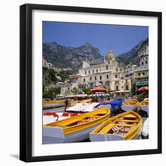 Moored Boats and Church, Positano, Campania, Itay-Roy Rainford-Framed Photographic Print