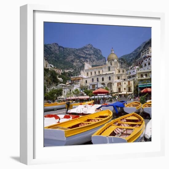 Moored Boats and Church, Positano, Campania, Itay-Roy Rainford-Framed Photographic Print