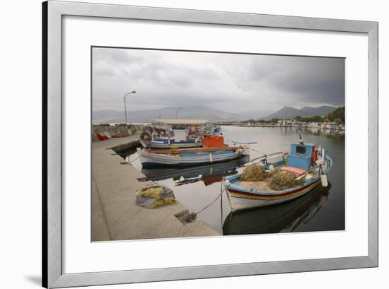 Moored Fishing Boats in Apothika Village Harbour, Greece-Nick Upton-Framed Photographic Print