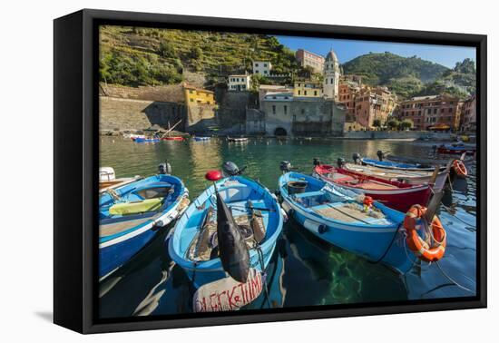 Moored Fishing Boats in the Small Port of Vernazza, Cinque Terre, Liguria, Italy-Stefano Politi Markovina-Framed Premier Image Canvas