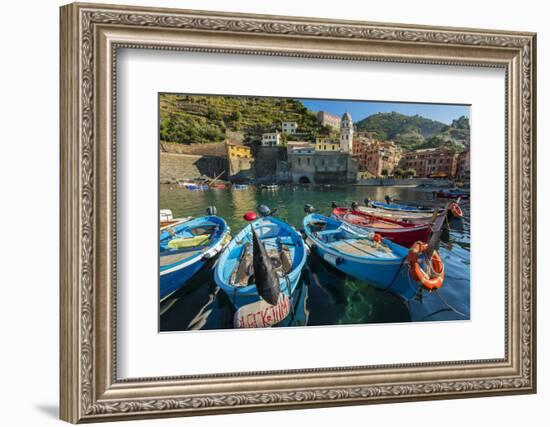 Moored Fishing Boats in the Small Port of Vernazza, Cinque Terre, Liguria, Italy-Stefano Politi Markovina-Framed Photographic Print