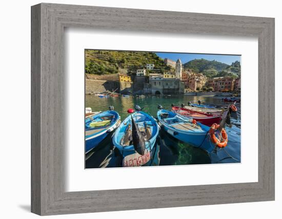 Moored Fishing Boats in the Small Port of Vernazza, Cinque Terre, Liguria, Italy-Stefano Politi Markovina-Framed Photographic Print