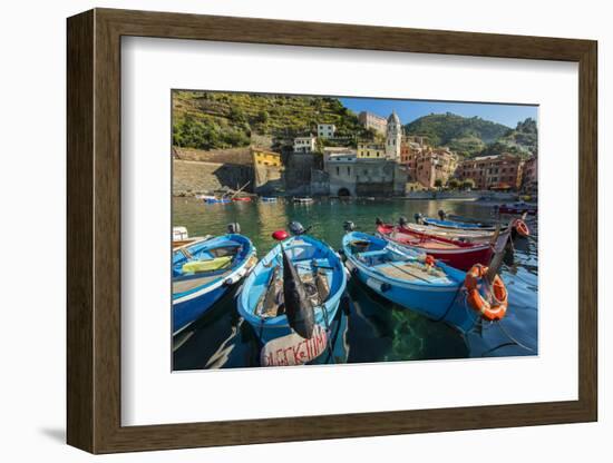 Moored Fishing Boats in the Small Port of Vernazza, Cinque Terre, Liguria, Italy-Stefano Politi Markovina-Framed Photographic Print