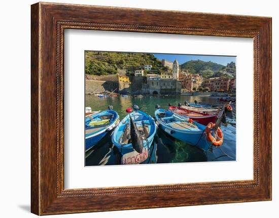 Moored Fishing Boats in the Small Port of Vernazza, Cinque Terre, Liguria, Italy-Stefano Politi Markovina-Framed Photographic Print