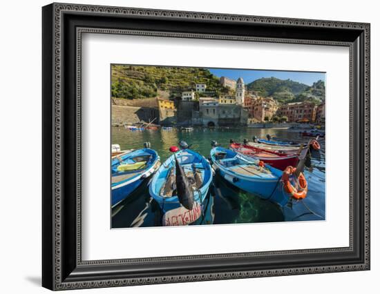 Moored Fishing Boats in the Small Port of Vernazza, Cinque Terre, Liguria, Italy-Stefano Politi Markovina-Framed Photographic Print