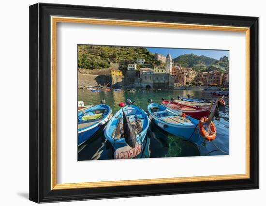 Moored Fishing Boats in the Small Port of Vernazza, Cinque Terre, Liguria, Italy-Stefano Politi Markovina-Framed Photographic Print