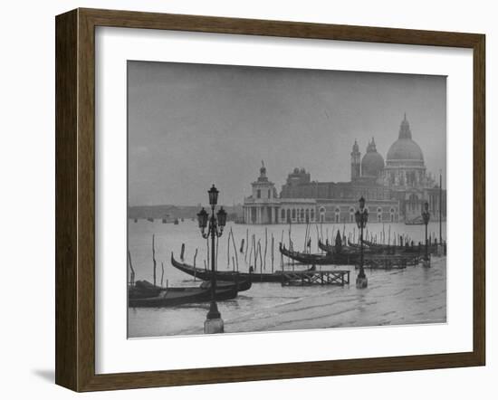 Moored Gondolas in Grand Canal by Flooded Piazza San Marco with Santa Maria Della Salute Church-Dmitri Kessel-Framed Photographic Print