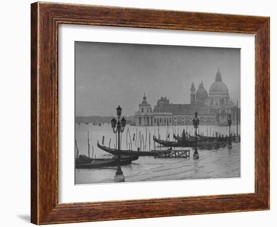 Moored Gondolas in Grand Canal by Flooded Piazza San Marco with Santa Maria Della Salute Church-Dmitri Kessel-Framed Photographic Print