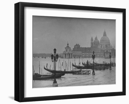 Moored Gondolas in Grand Canal by Flooded Piazza San Marco with Santa Maria Della Salute Church-Dmitri Kessel-Framed Photographic Print