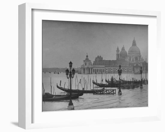 Moored Gondolas in Grand Canal by Flooded Piazza San Marco with Santa Maria Della Salute Church-Dmitri Kessel-Framed Photographic Print