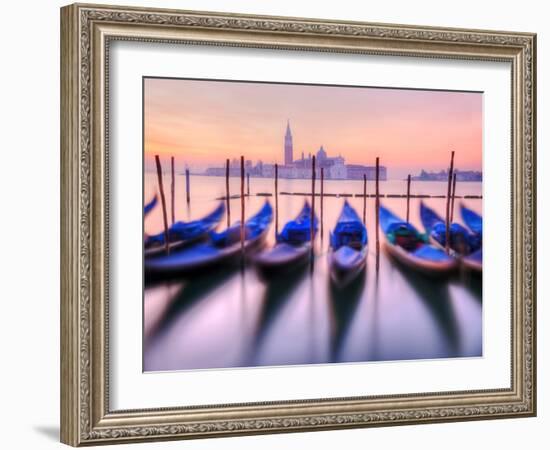 Moored Gondolas with San Giorgio Maggiore in the Background at Dawn, Venice, Veneto Region, Italy-Nadia Isakova-Framed Photographic Print