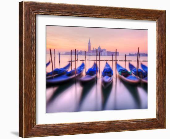 Moored Gondolas with San Giorgio Maggiore in the Background at Dawn, Venice, Veneto Region, Italy-Nadia Isakova-Framed Photographic Print