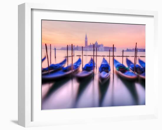 Moored Gondolas with San Giorgio Maggiore in the Background at Dawn, Venice, Veneto Region, Italy-Nadia Isakova-Framed Photographic Print