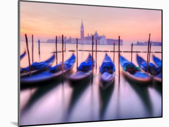 Moored Gondolas with San Giorgio Maggiore in the Background at Dawn, Venice, Veneto Region, Italy-Nadia Isakova-Mounted Photographic Print