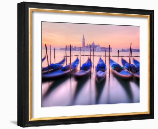 Moored Gondolas with San Giorgio Maggiore in the Background at Dawn, Venice, Veneto Region, Italy-Nadia Isakova-Framed Photographic Print